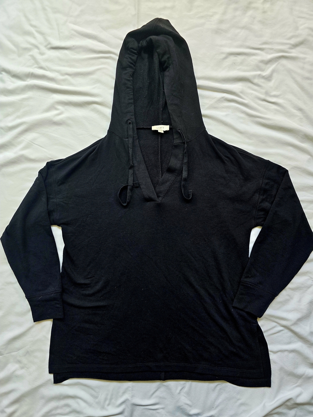 LOFT Outlet Black Hooded Tunic Top Women's Medium Long Sleeve Pullover